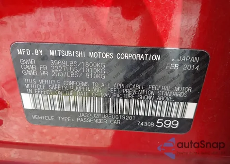 2014 Mitsubishi Lancer Es from USA, damaged, VIN JA32U2FU2EU019201